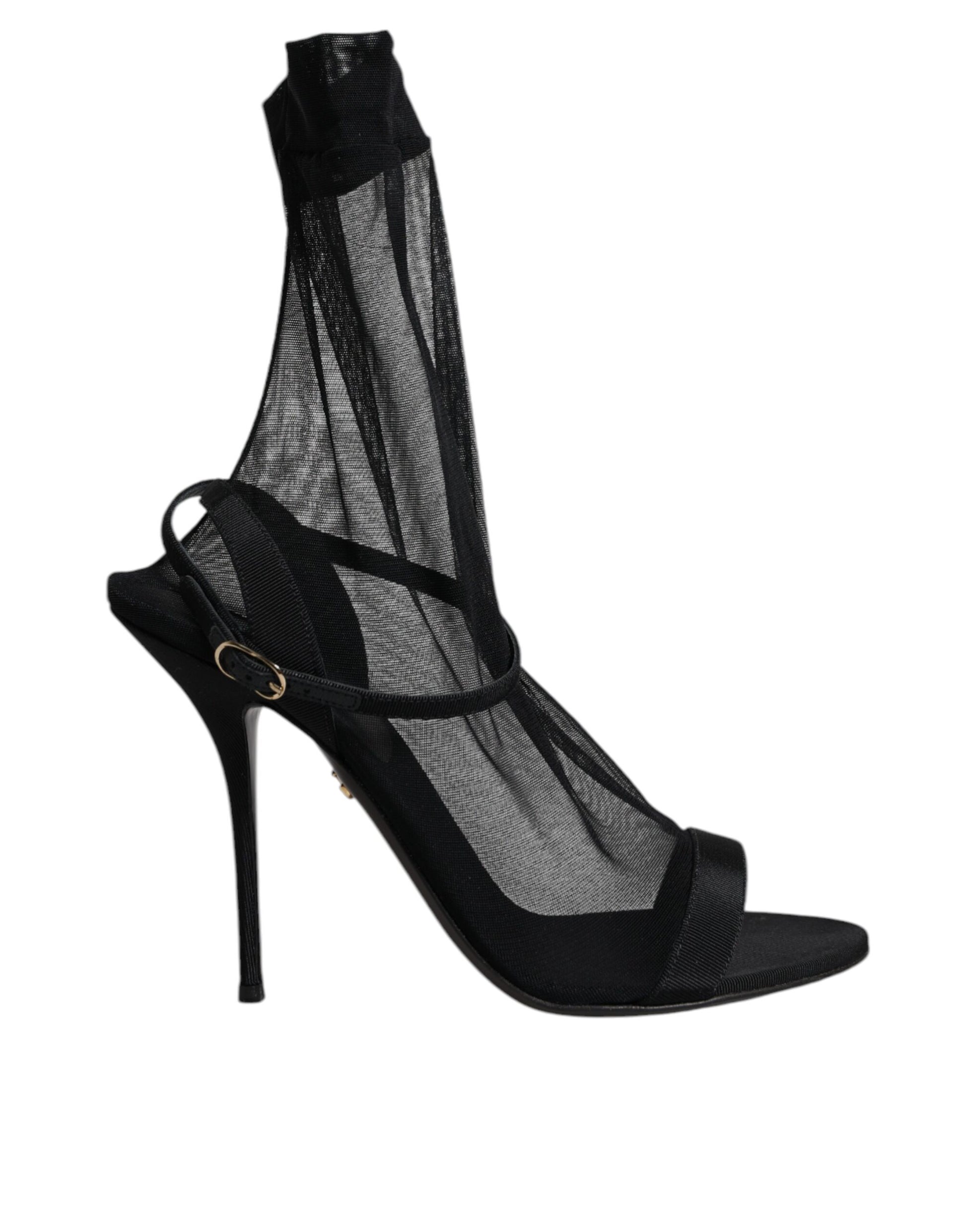Dolce & Gabbana Black Tulle Stretch Heels Sandals Shoes by Dolce & Gabbana