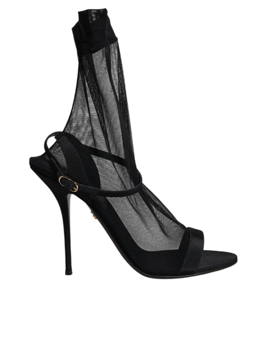 Dolce & Gabbana Black Tulle Stretch Heels Sandals Shoes by Dolce & Gabbana