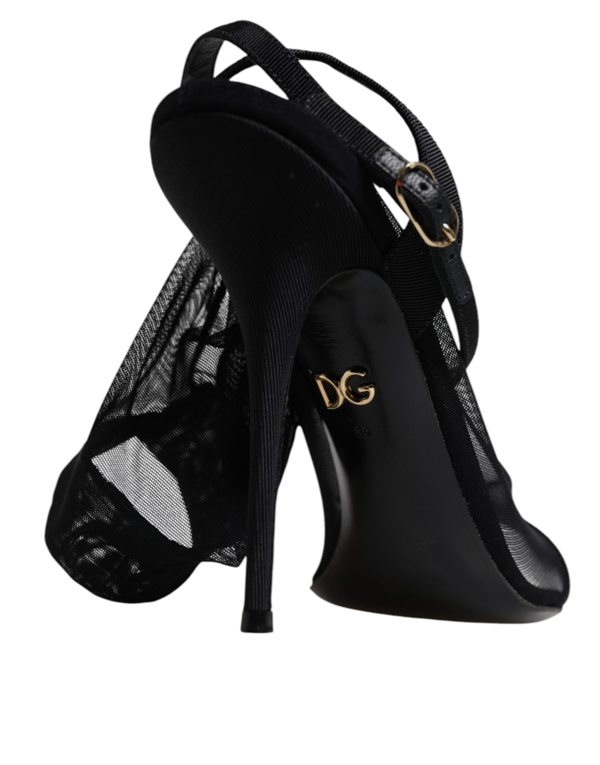 Dolce & Gabbana Black Tulle Stretch Heels Sandals Shoes by Dolce & Gabbana
