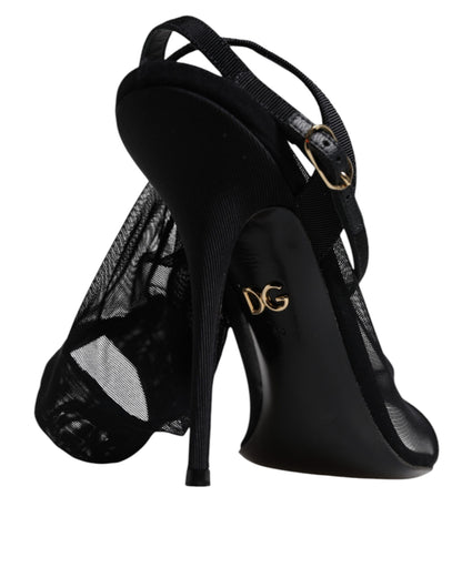 Dolce & Gabbana Black Tulle Stretch Heels Sandals Shoes by Dolce & Gabbana