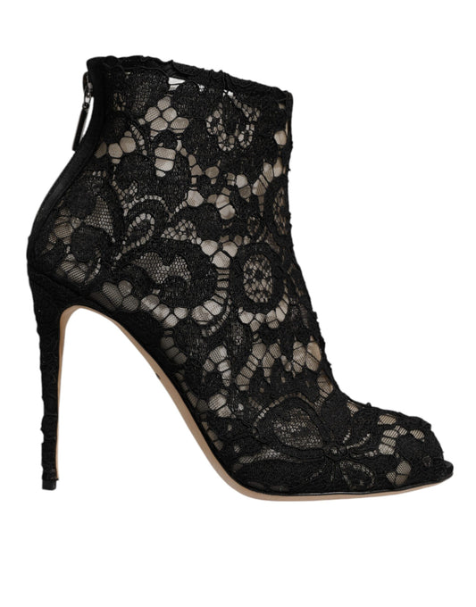 Dolce & Gabbana Black Floral Lace Heels Ankle Boots Shoes by Dolce & Gabbana