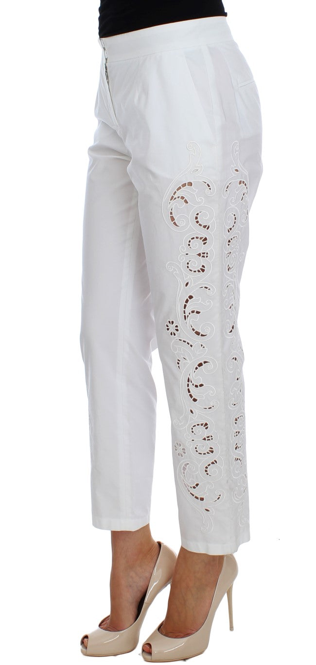 Pantalon habillé élégant à découpes florales blanches Dolce &amp; Gabbana