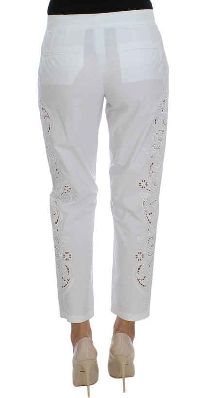 Pantalon habillé élégant à découpes florales blanches Dolce &amp; Gabbana