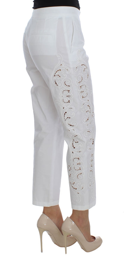Pantalon habillé élégant à découpes florales blanches Dolce &amp; Gabbana