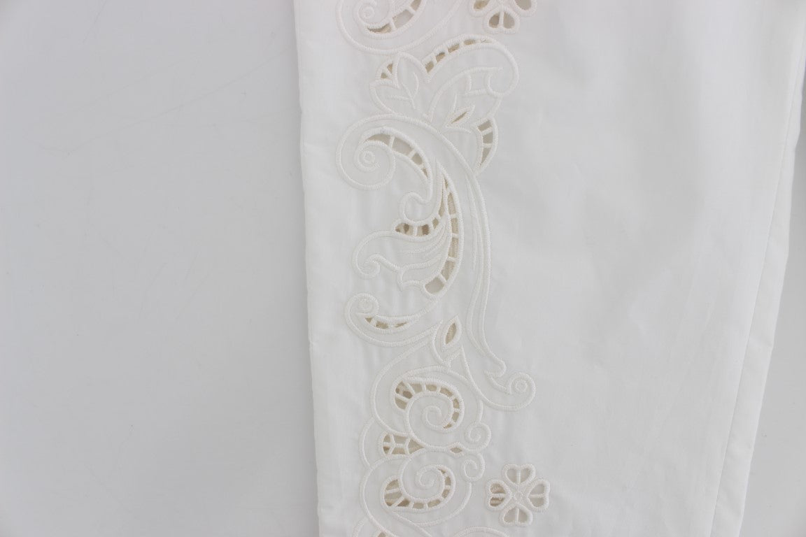 Pantalon habillé élégant à découpes florales blanches Dolce &amp; Gabbana