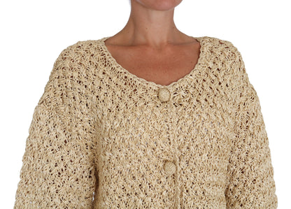 Cardigan chic en raphia tricoté au crochet beige Dolce &amp; Gabbana