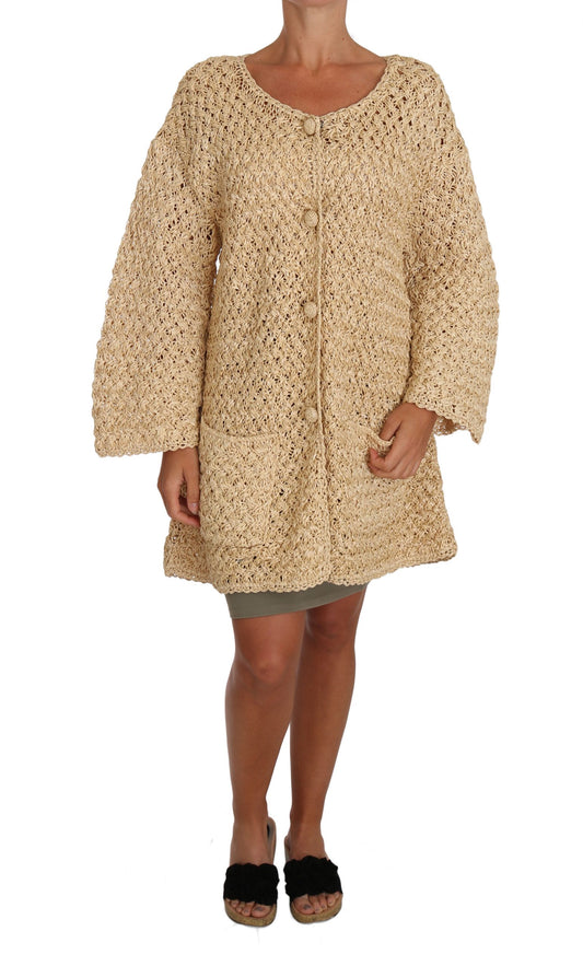 Cardigan chic en raphia tricoté au crochet beige Dolce &amp; Gabbana