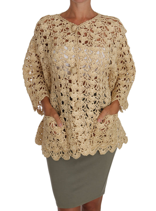 Dolce &amp; Gabbana Chic Cardigan en raphia crocheté beige