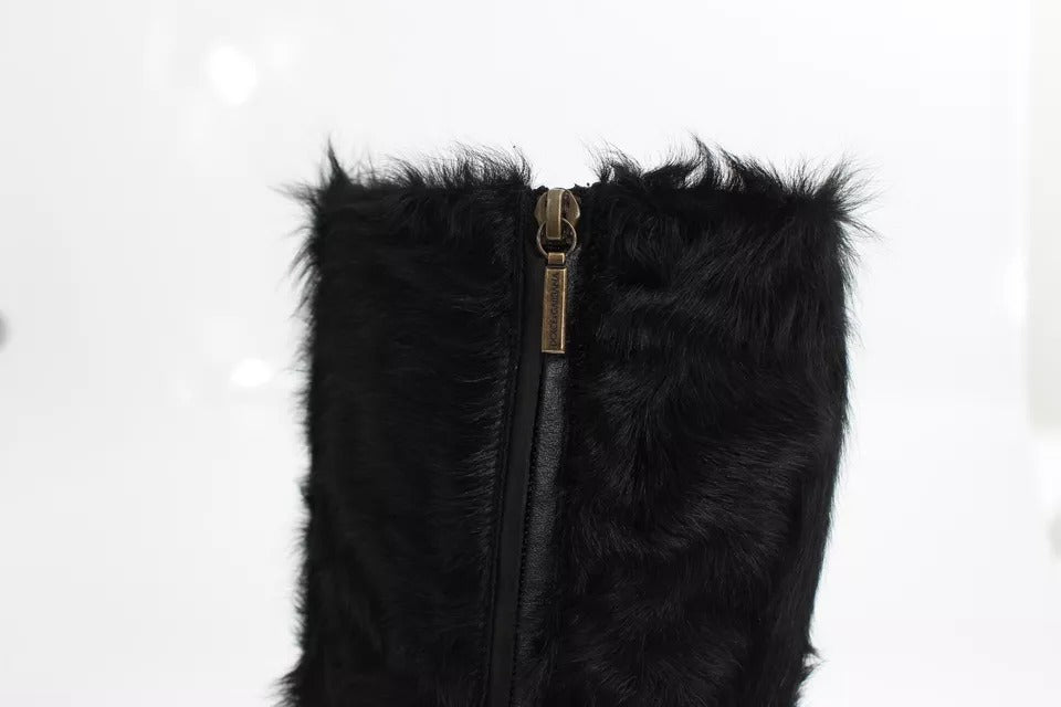 Dolce & Gabbana Black Xiangao Lamb Fur Leather Boots Shoes by Dolce & Gabbana