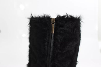 Dolce & Gabbana Black Xiangao Lamb Fur Leather Boots Shoes by Dolce & Gabbana