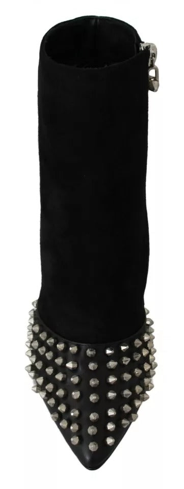 Philipp Plein Black Suede Studded Heels Ankle Boots Shoes by Philipp Plein