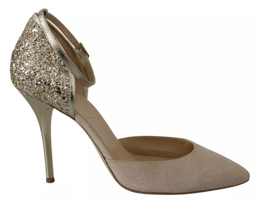 Elisabetta Franchi Beige Linen Ankle Strap High Heels Shoes by Elisabetta Franchi