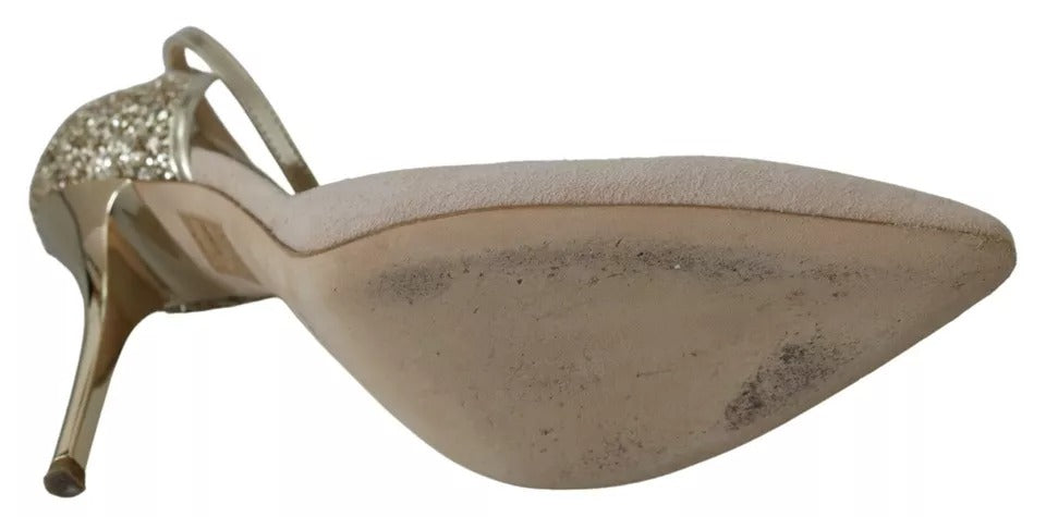 Elisabetta Franchi Beige Linen Ankle Strap High Heels Shoes by Elisabetta Franchi