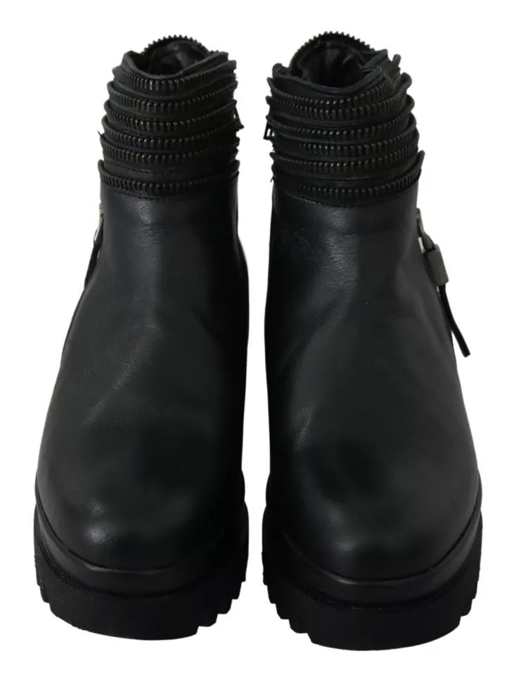 Ovyé Black Leather Zipper Ankle Boots Shoes by Ovyé