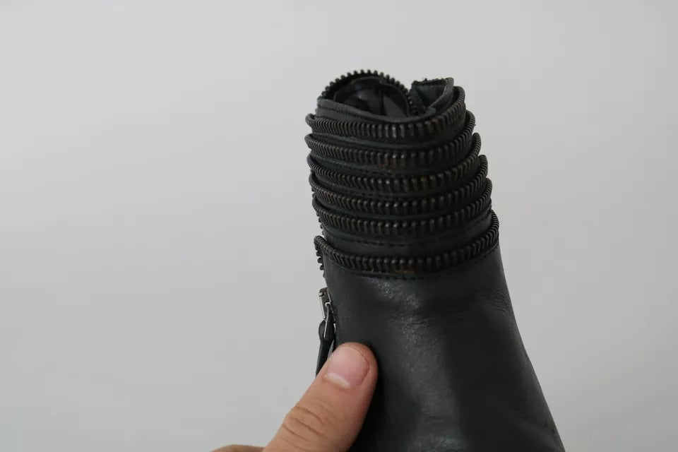 Ovyé Black Leather Zipper Ankle Boots Shoes by Ovyé