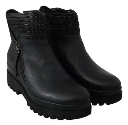 Ovyé Black Leather Zipper Ankle Boots Shoes by Ovyé