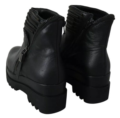 Ovyé Black Leather Zipper Ankle Boots Shoes by Ovyé