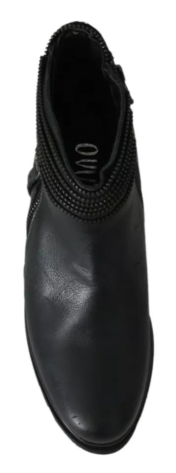 Ovyé Black Leather Zipper Ankle Boots Shoes by Ovyé