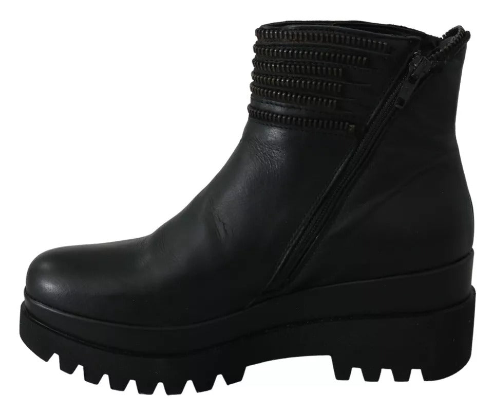 Ovyé Black Leather Zipper Ankle Boots Shoes by Ovyé