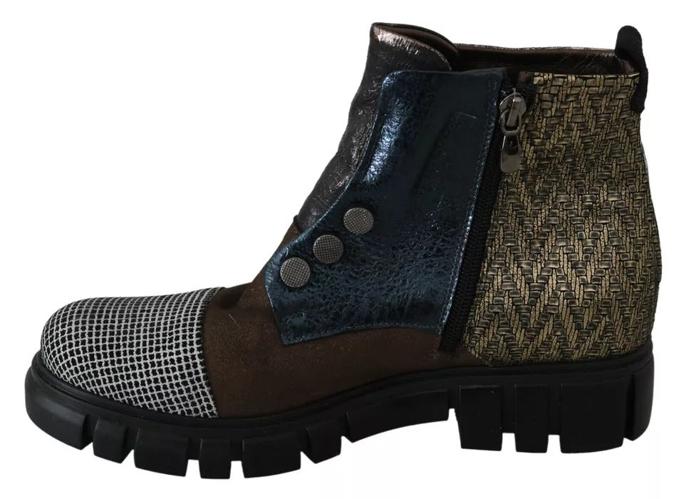 EBARRITO Multicolor Leather Suede Zipper Ankle Boots Shoes by EBARRITO