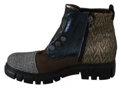 EBARRITO Multicolor Leather Suede Zipper Ankle Boots Shoes by EBARRITO