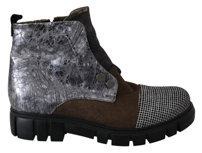 EBARRITO Multicolor Leather Suede Zipper Ankle Boots Shoes by EBARRITO