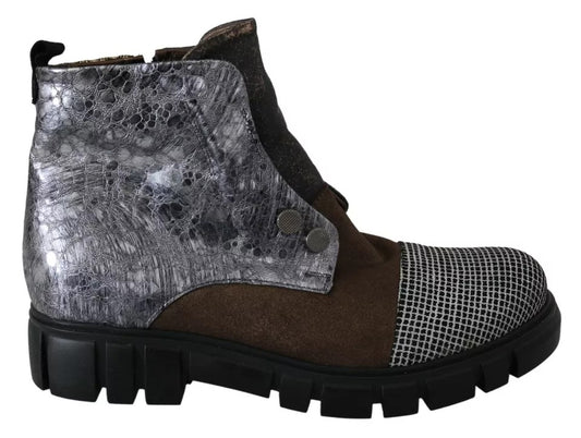 EBARRITO Multicolor Leather Suede Zipper Ankle Boots Shoes by EBARRITO