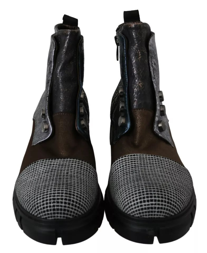 EBARRITO Multicolor Leather Suede Zipper Ankle Boots Shoes by EBARRITO