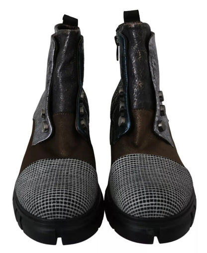 EBARRITO Multicolor Leather Suede Zipper Ankle Boots Shoes by EBARRITO