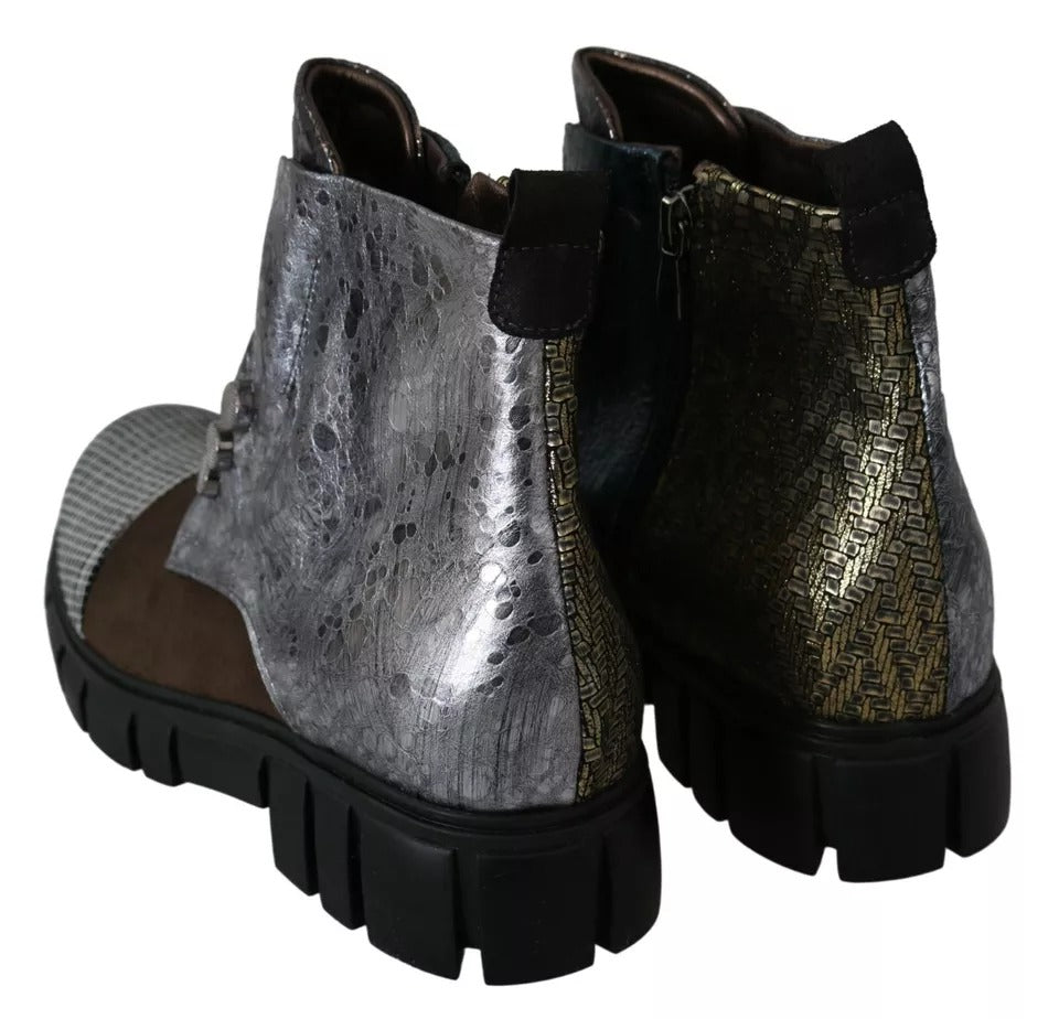 EBARRITO Multicolor Leather Suede Zipper Ankle Boots Shoes by EBARRITO
