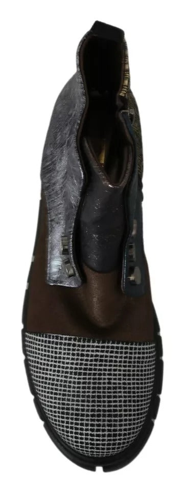 EBARRITO Multicolor Leather Suede Zipper Ankle Boots Shoes by EBARRITO