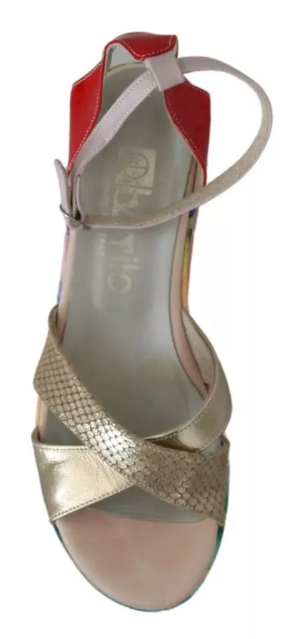 EBARRITO Multicolor Leather Ankle Strap Wedge Heel Sandals Shoes by EBARRITO