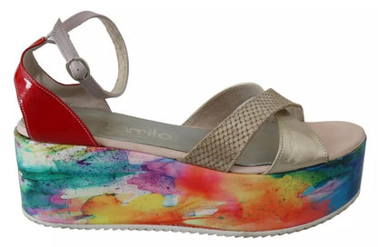EBARRITO Multicolor Leather Ankle Strap Wedge Heel Sandals Shoes by EBARRITO