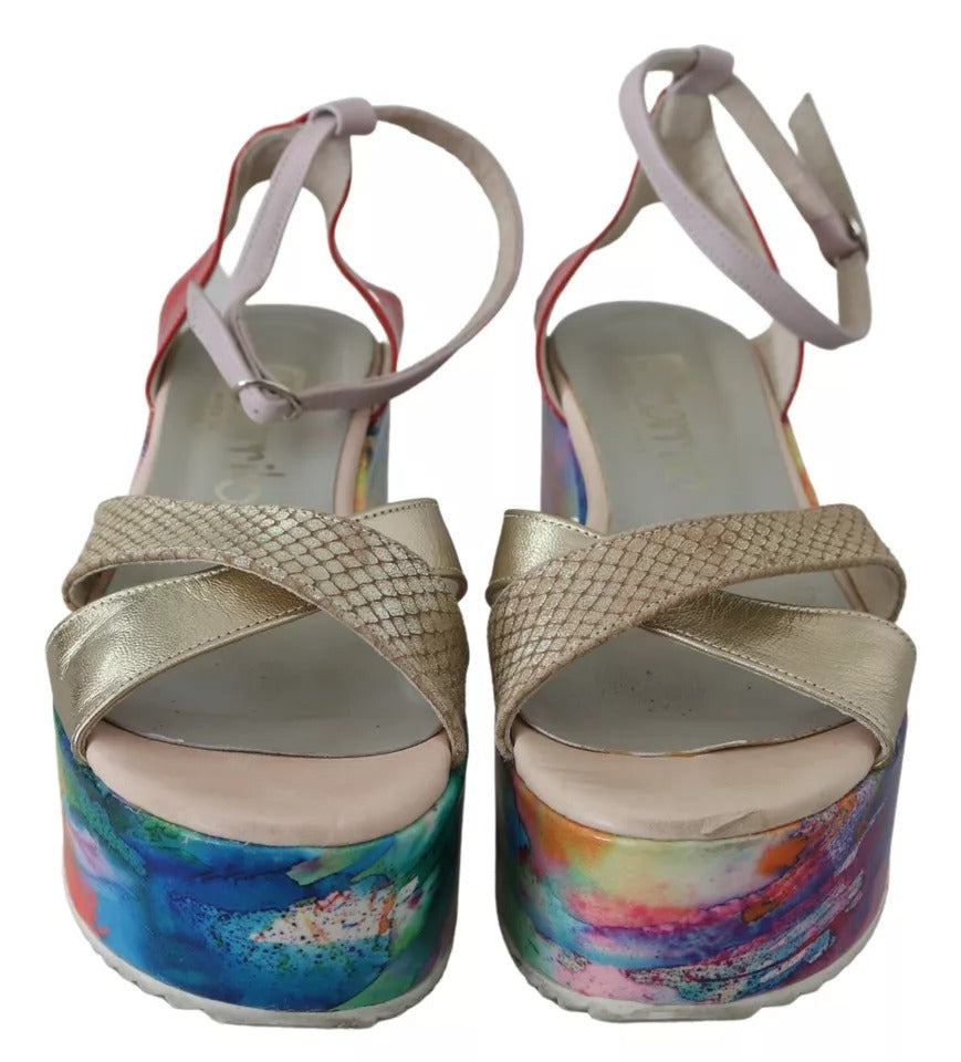 EBARRITO Multicolor Leather Ankle Strap Wedge Heel Sandals Shoes by EBARRITO