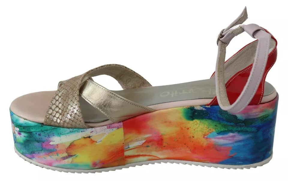 EBARRITO Multicolor Leather Ankle Strap Wedge Heel Sandals Shoes by EBARRITO
