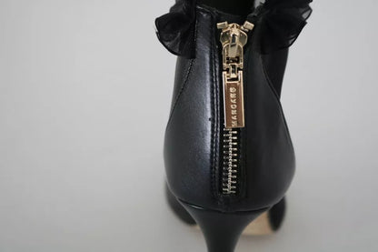 Mangano Black Leather Mesh Stiletto High Heels Peep Toe Boots Shoes by Mangano