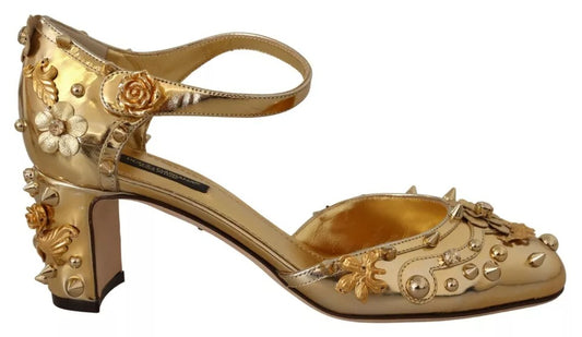 Dolce & Gabbana Gold Studs Vally Slingback Sandals Shoes by Dolce & Gabbana