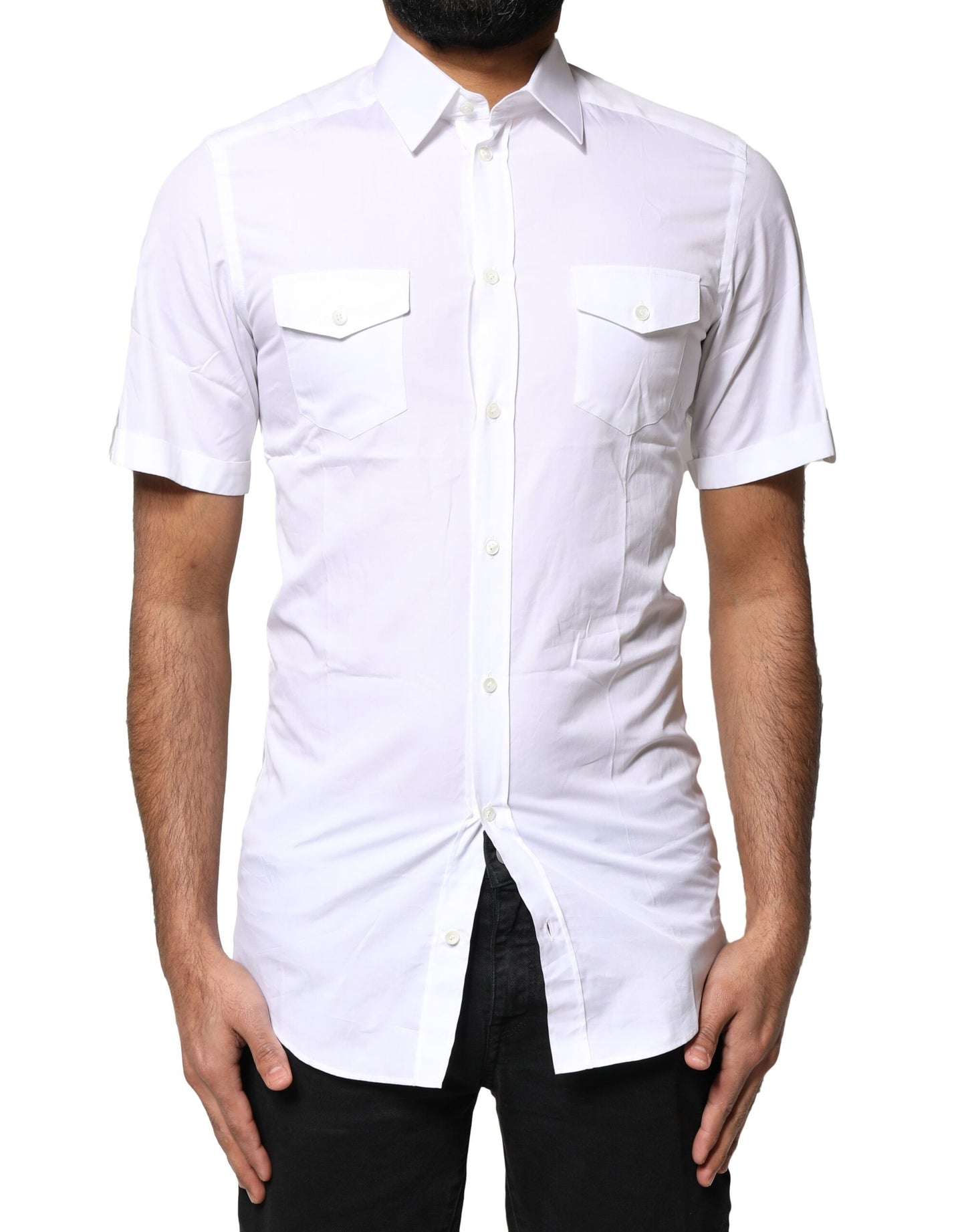Dolce & Gabbana White GOLD Button Down Casual Men Polo Shirt by Dolce & Gabbana