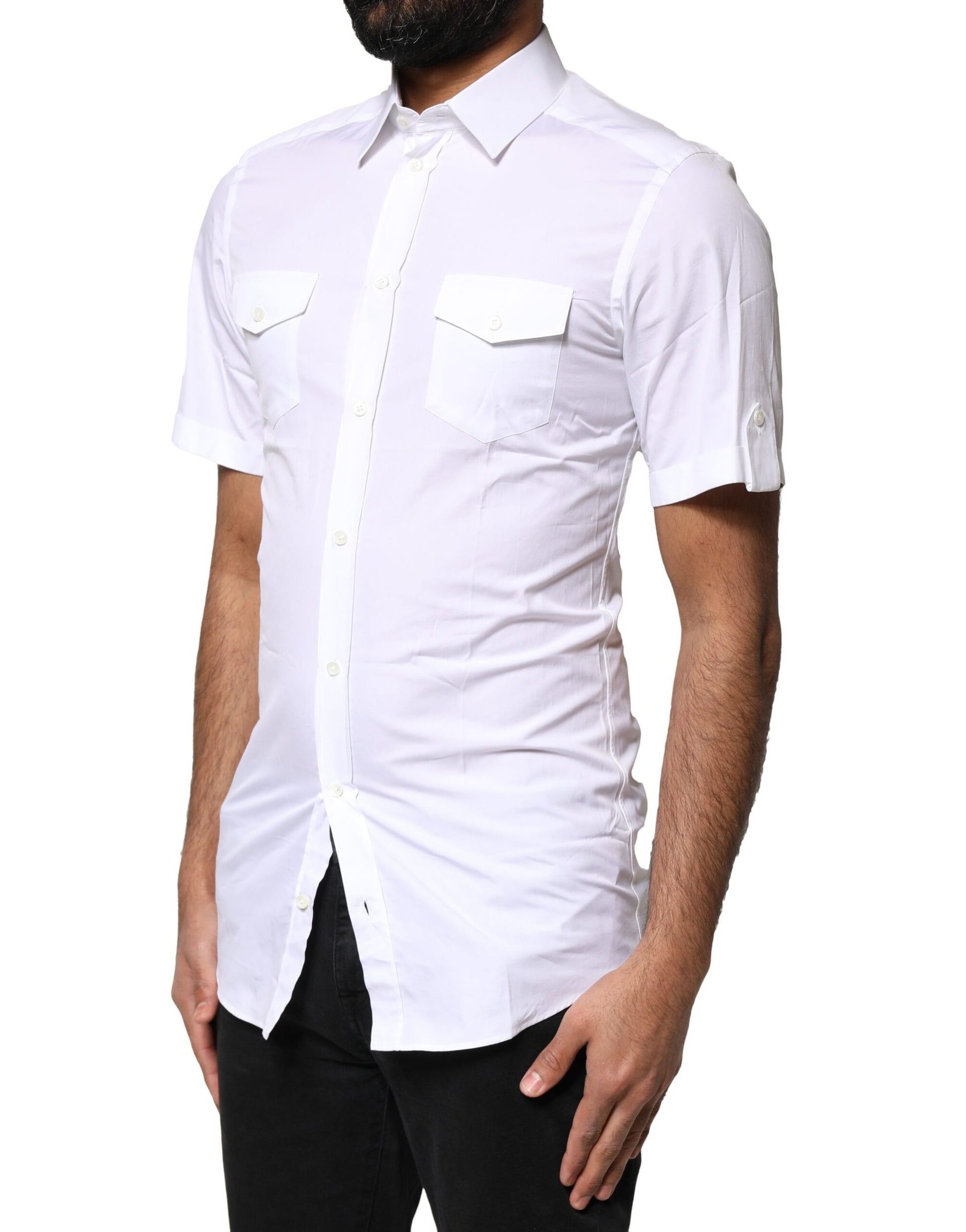 Dolce & Gabbana White GOLD Button Down Casual Men Polo Shirt by Dolce & Gabbana