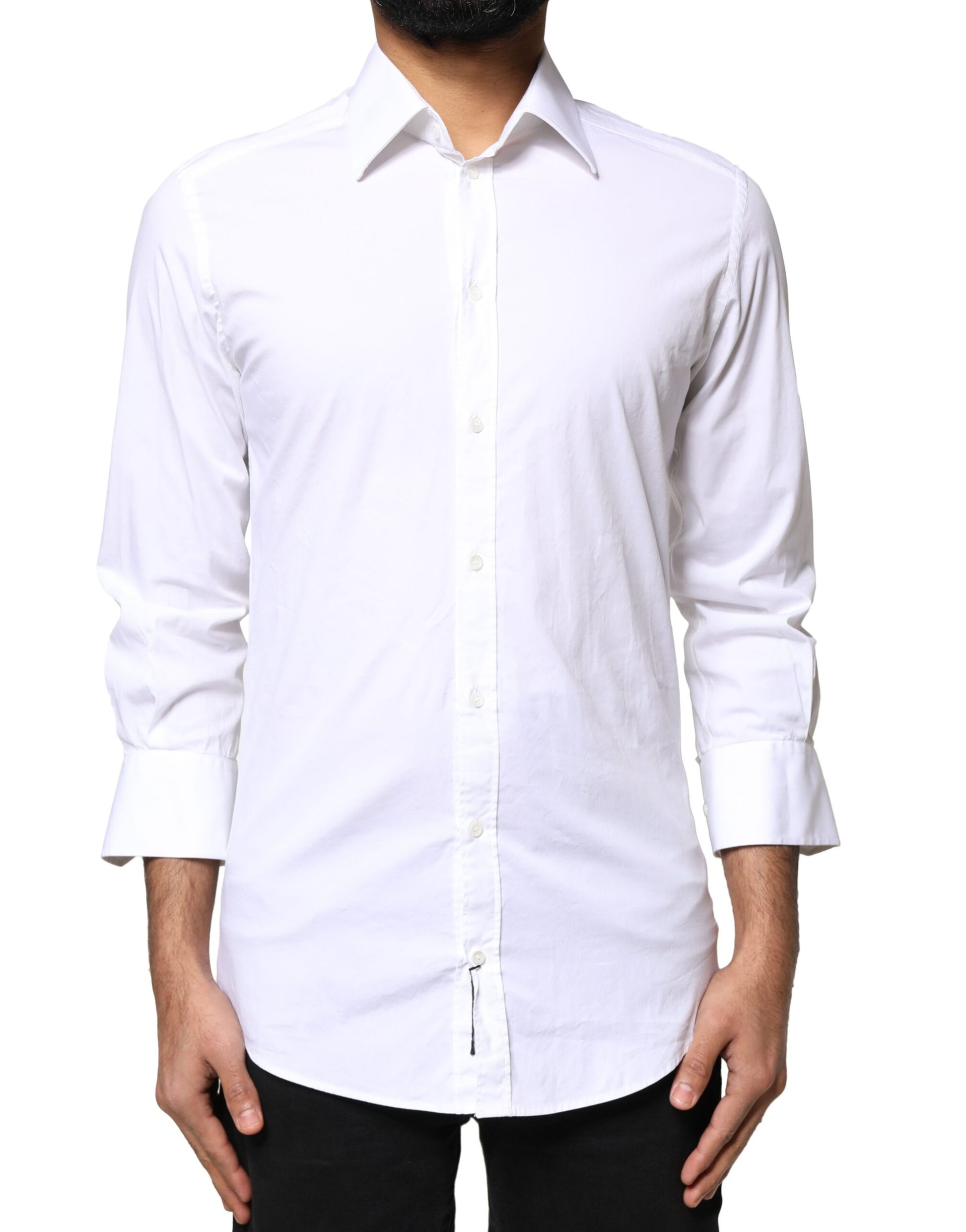 Dolce & Gabbana White GOLD Cotton Long Sleeves Men Dress Shirt by Dolce & Gabbana
