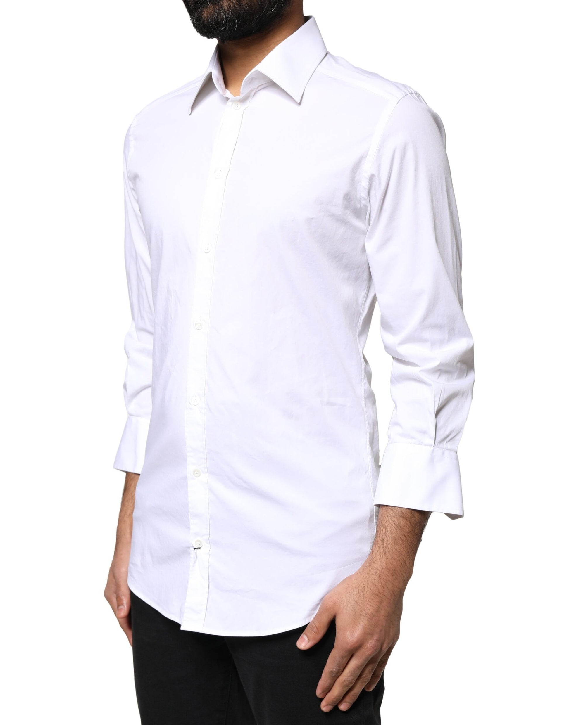 Dolce & Gabbana White GOLD Cotton Long Sleeves Men Dress Shirt by Dolce & Gabbana