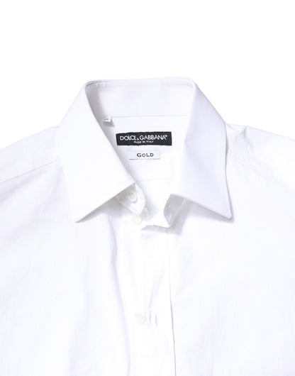 Dolce & Gabbana White GOLD Cotton Long Sleeves Men Dress Shirt by Dolce & Gabbana