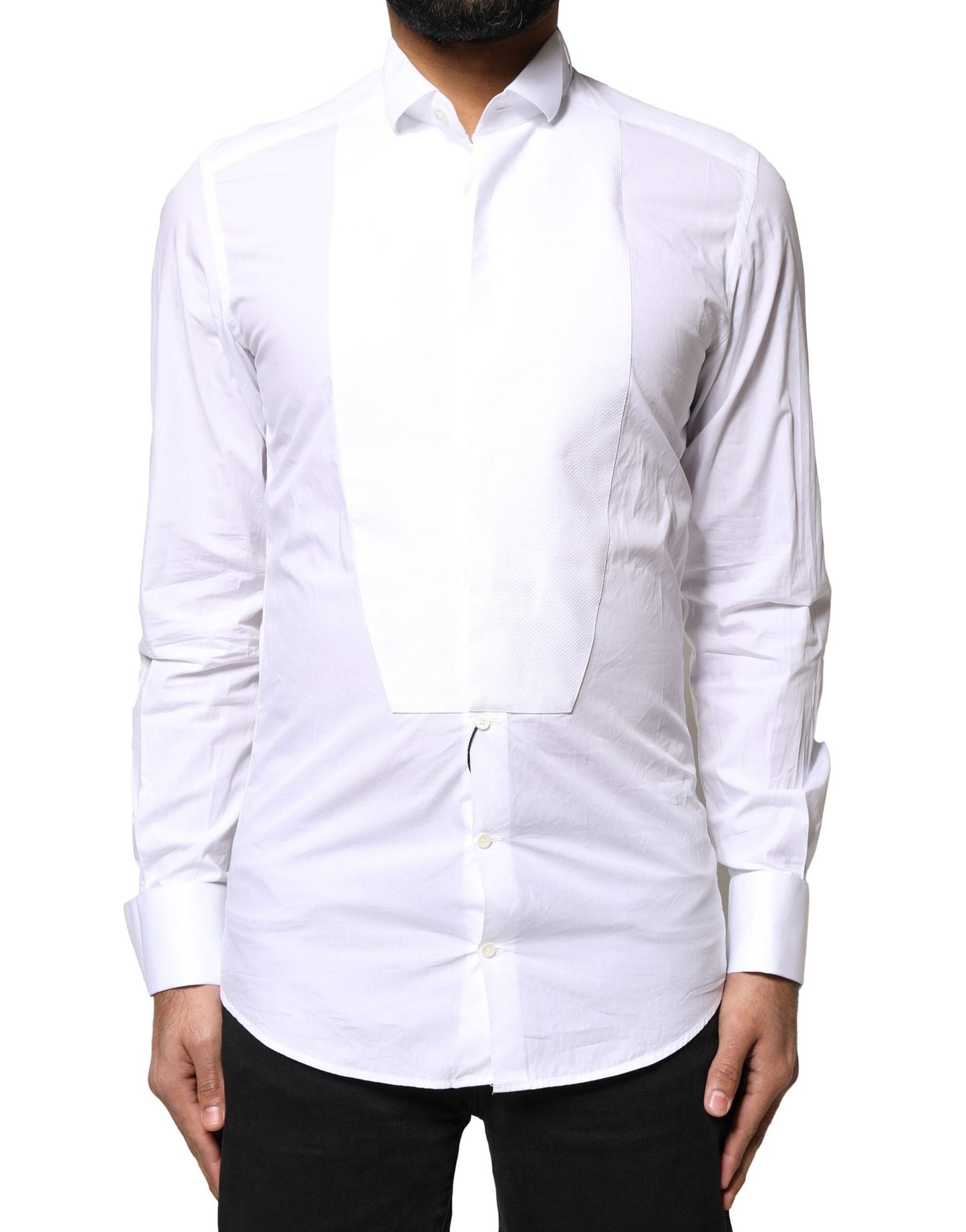Dolce & Gabbana White GOLD CottonPoplin Bib Formal Dress Shirt by Dolce & Gabbana