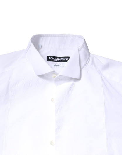 Dolce & Gabbana White GOLD CottonPoplin Bib Formal Dress Shirt by Dolce & Gabbana