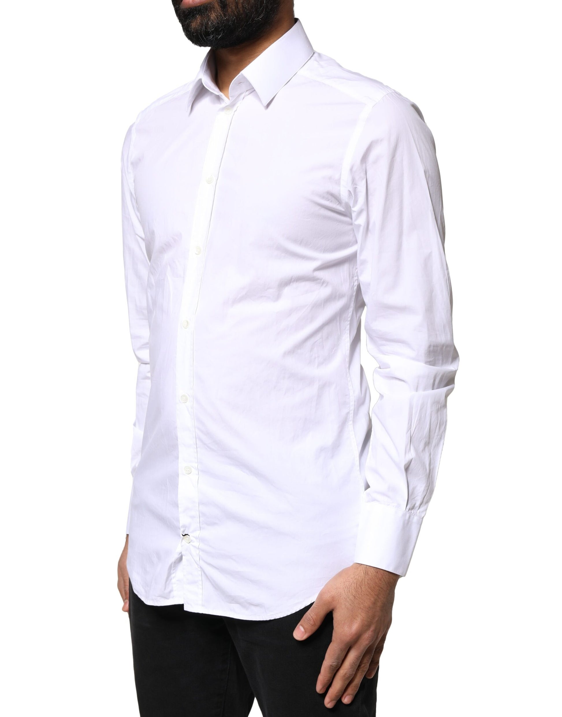 Dolce & Gabbana White GOLD Cotton Long Sleeves Men Dress Shirt by Dolce & Gabbana