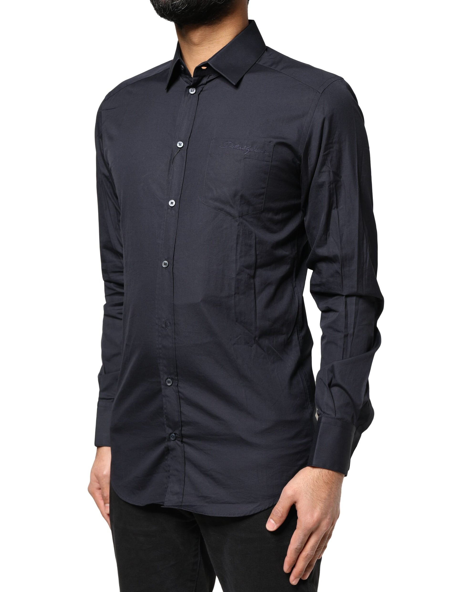 Dolce & Gabbana Dark Blue GOLD Cotton Long Sleeves Dress Shirt by Dolce & Gabbana