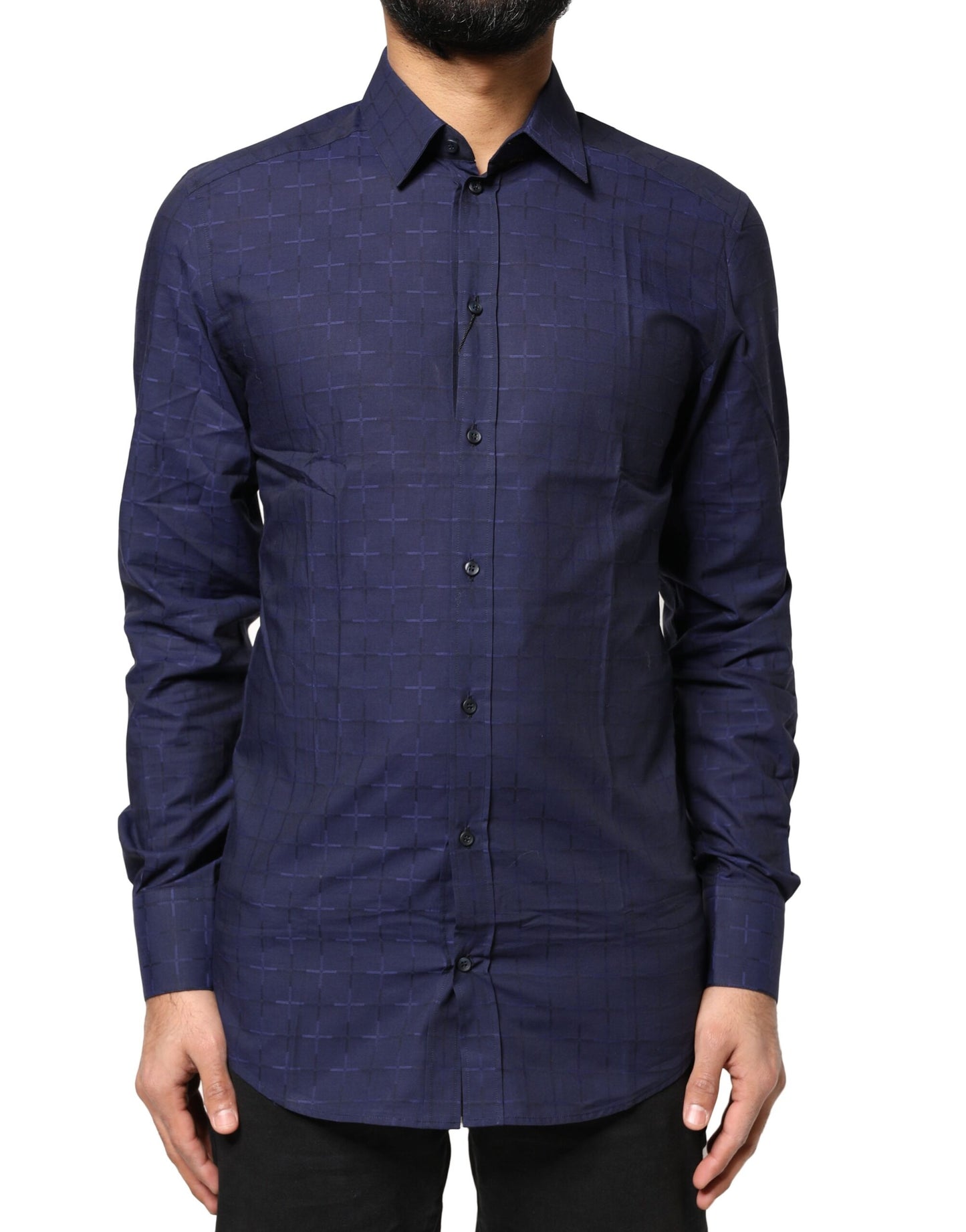 Dolce & Gabbana Blue Check Tartan GOLD Formal Dress Shirt by Dolce & Gabbana