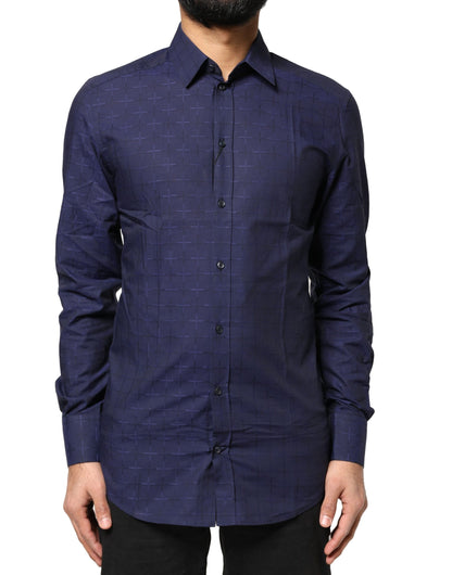 Dolce & Gabbana Blue Check Tartan GOLD Formal Dress Shirt by Dolce & Gabbana