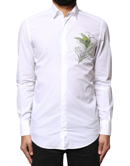 Dolce & Gabbana White Cotton Peacock Feather GOLD Formal Shirt by Dolce & Gabbana