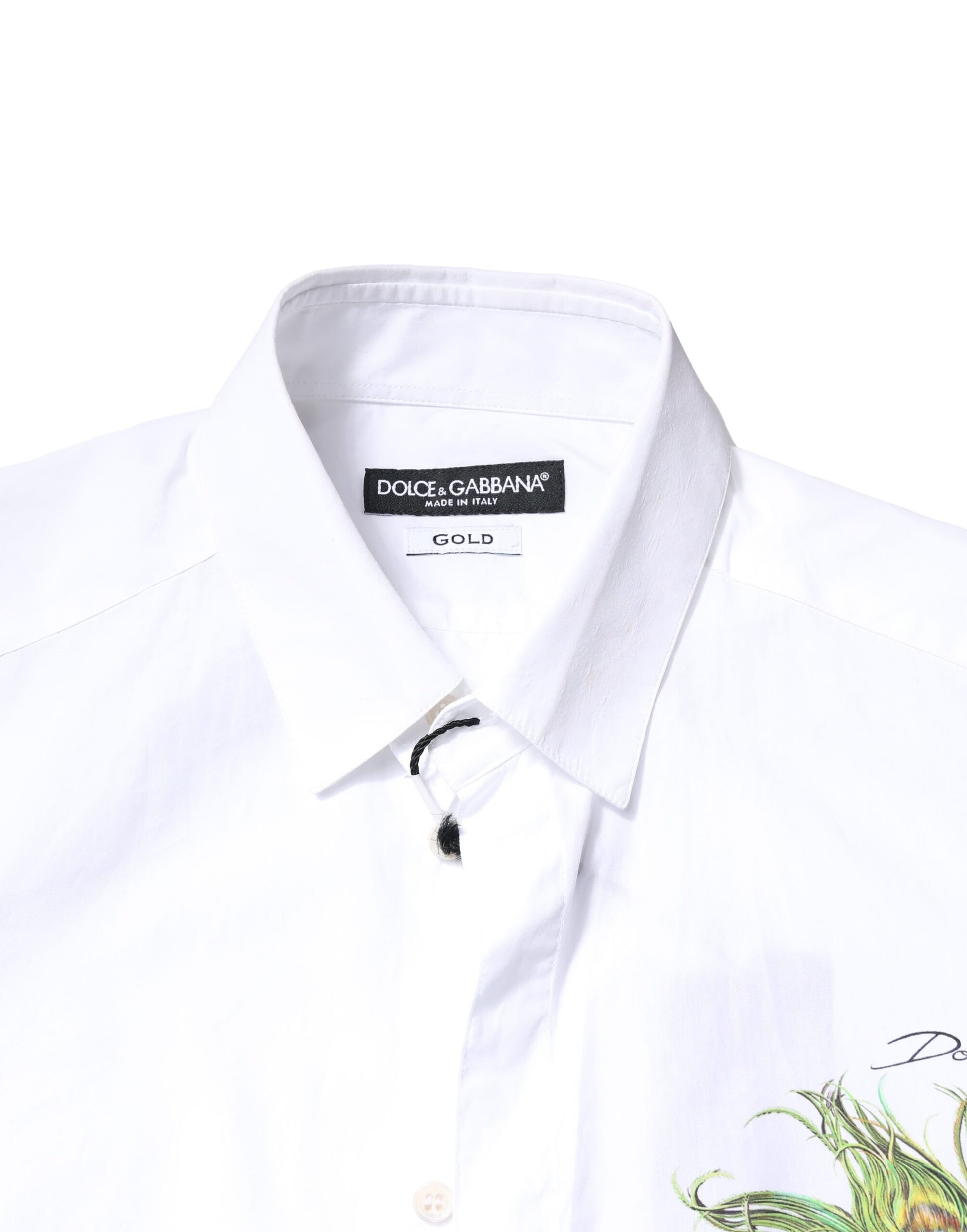 Dolce & Gabbana White Cotton Peacock Feather GOLD Formal Shirt by Dolce & Gabbana